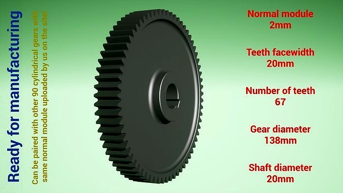 Cylindrical gear - paired - z67 m2 D138 d20 | 3D