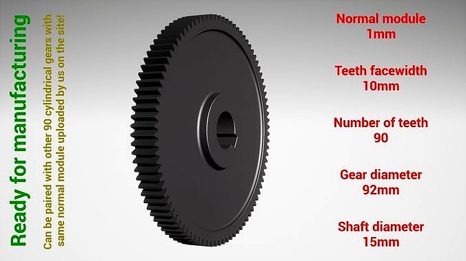 Cylindrical gear - paired - z90 m1 D92 d15 | 3D