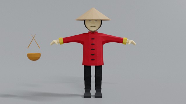 low poly cartoon chinese man