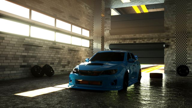 subaru in garage