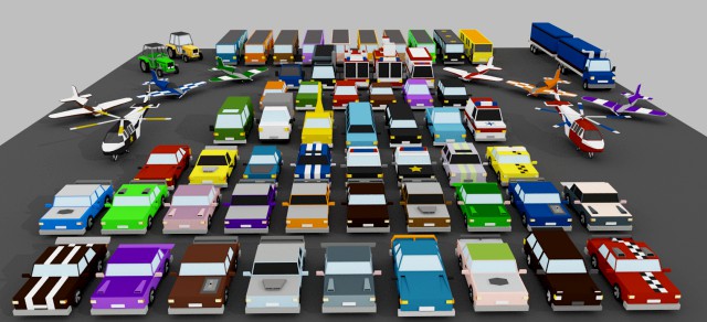 70 low poly vehicles