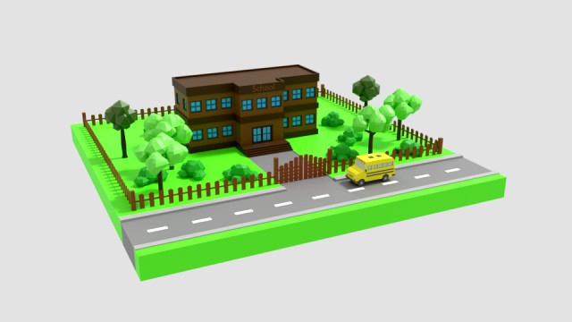 low poly cartoon school scene