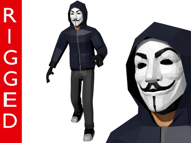 hacker anonymous low poly 3d rigged model low-poly