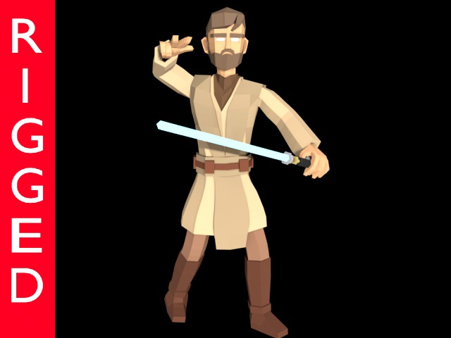 star wars obi wan jedi 3d rigged model low poly low-poly