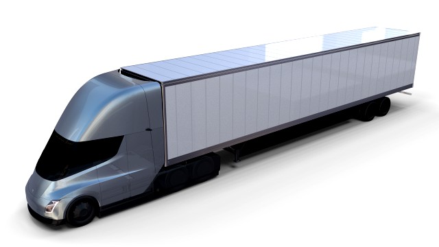 tesla truck with chassis and trailer silver