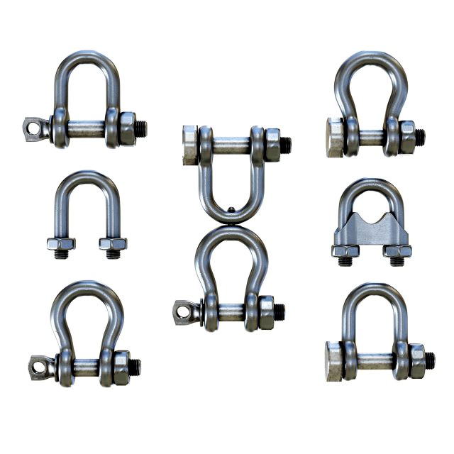 set of different stainless steel shackles low-poly