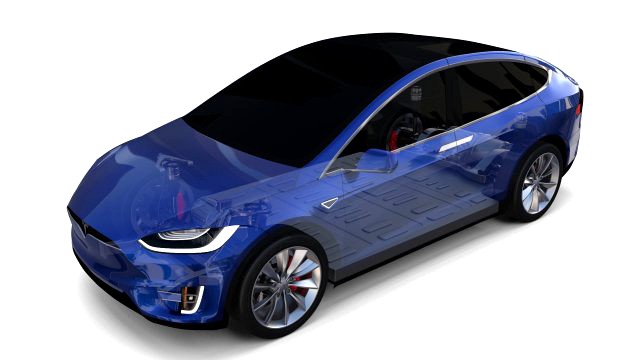 tesla model x with chassis blue