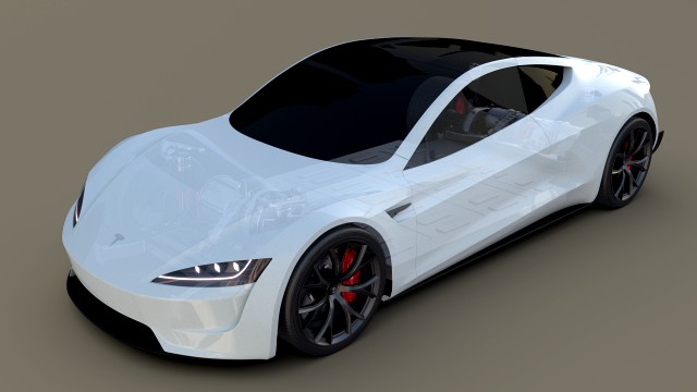 tesla roadster white with chassis