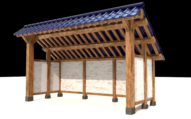 open shed with plaster wall