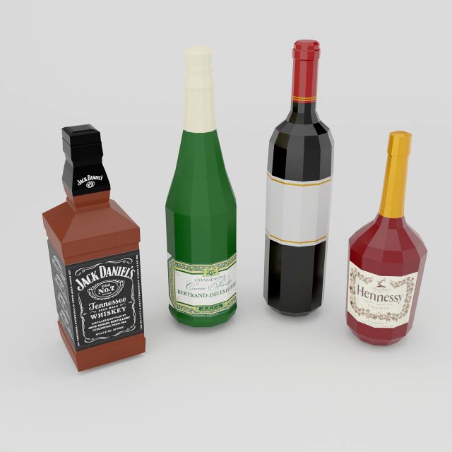 low poly set of 4 bottles
