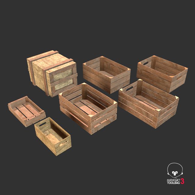 low poly wooden crate collection