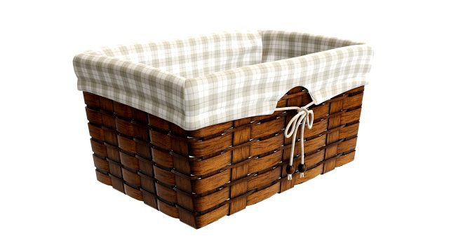 dark brown wicker basket with fabric interior