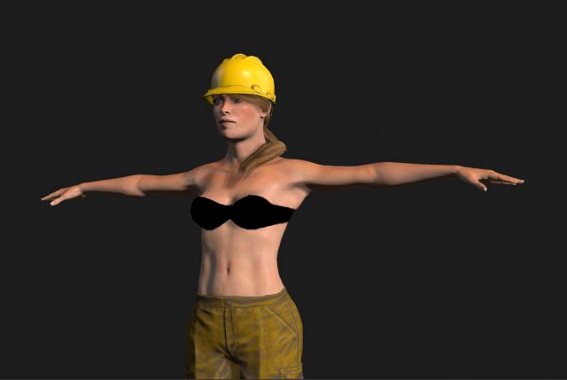 construction worker woman - rigged 3d game character