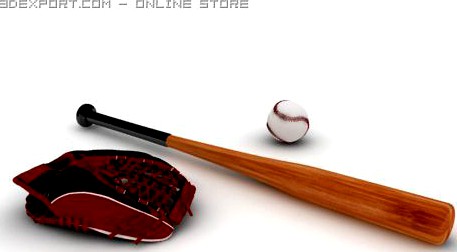 Baseball Gloves ball bat 3D Model