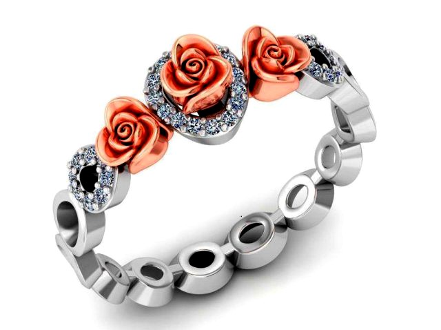 ring rose flower with stones 05