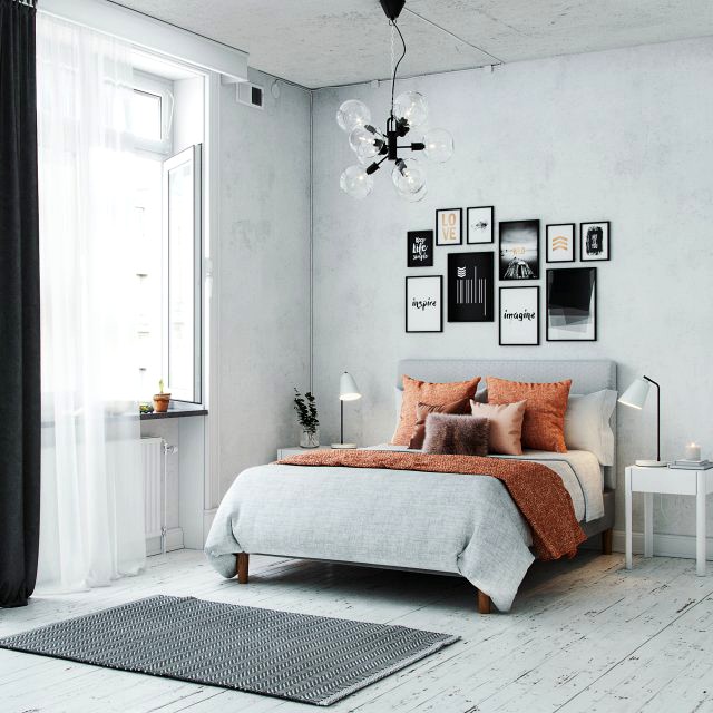 realistic scandinavian style interior bedroom corona - v-ray