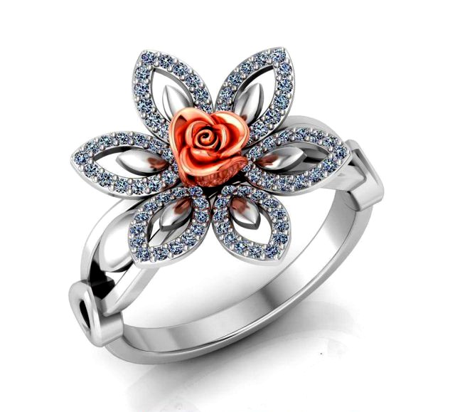 ring rose flower with stones 01