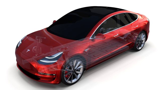 tesla model 3 with chassis red