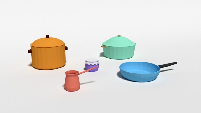 low poly cartoon kitchen items