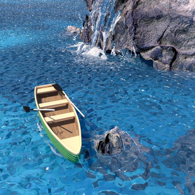 boat with waterfall