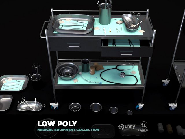 medical equipment collection - supply cart low-poly