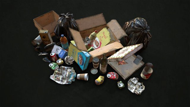 urban trash with garbage bags - low poly