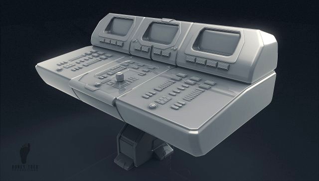 3d scifi computer workstation - high poly