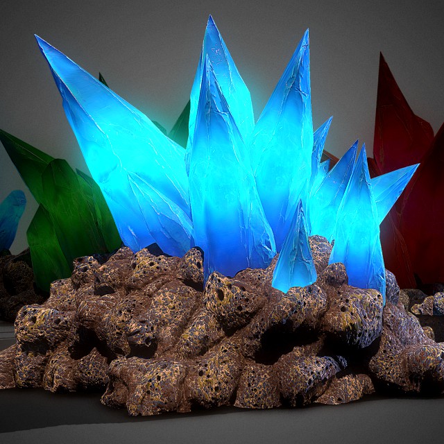 3d cave crystals - game ready