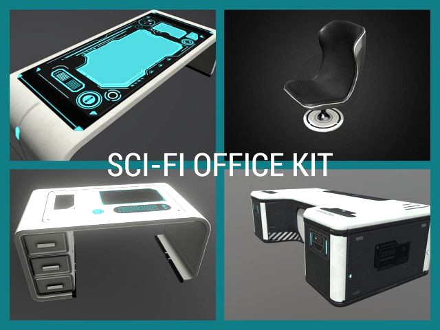 sci-fi office furniture kit low-poly