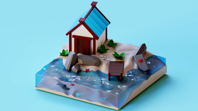 House on the beach by the sea