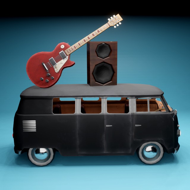 Kombi with Guitar on the roof low poly