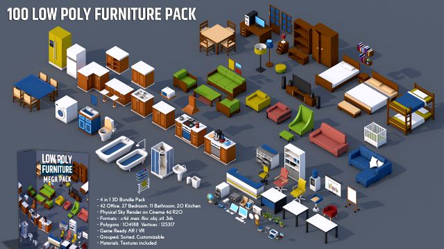 100 low poly furniture pack
