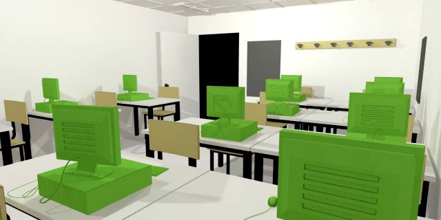 class room interior classroom office chair desk pc keyboard furniture architecture school design com