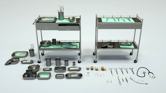 medical equipment collection - supply cart low-poly