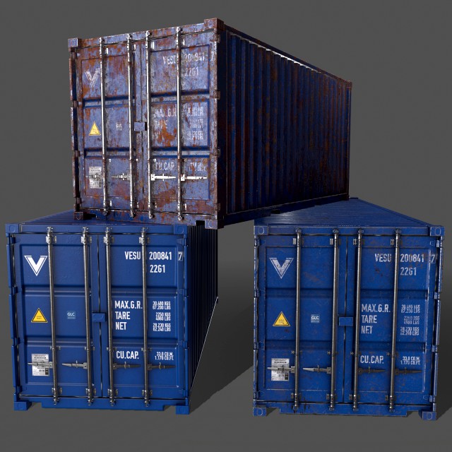 pbr 20 ft shipping cargo container - blue
