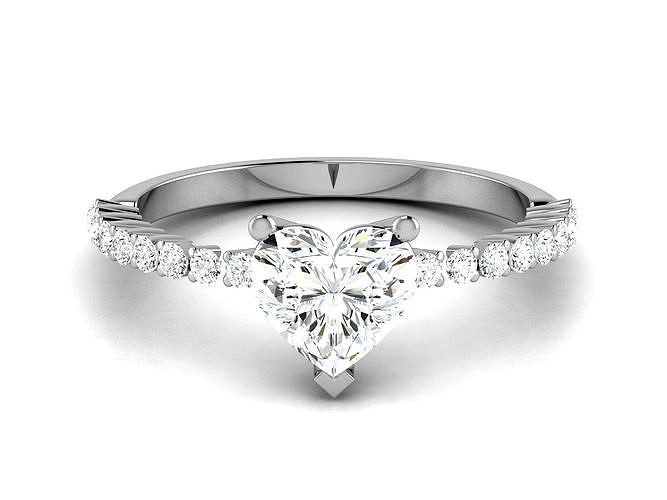 double halo heart shape three stone solitaire ring | 3D