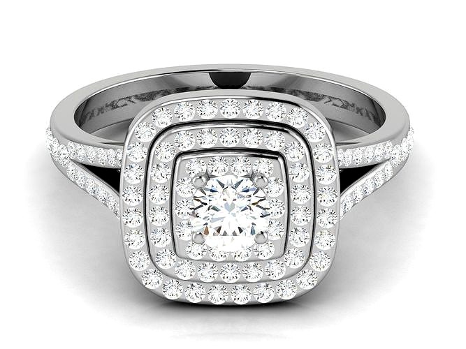 solitarire halo pave round double hidden single ring 4 | 3D