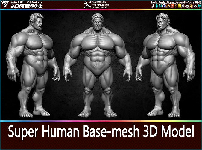 Super Human Base-mesh 3D Model