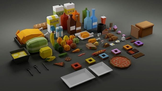Food Cartoon Low Poly assets 3D Model