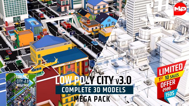 low poly city mega pack 3