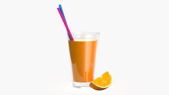 orange juice with straws and orange slice in a glass