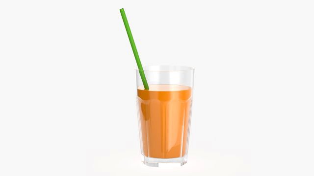 glass tall rocks with orange juice and straw