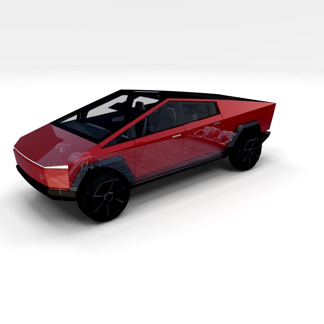 tesla cybertruck with chassis and interior red