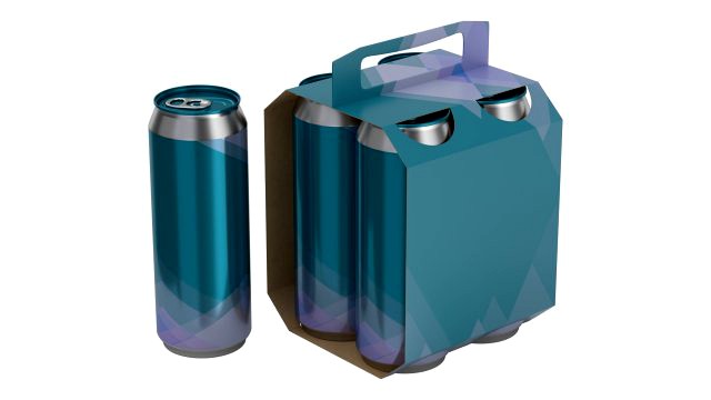 cluster-pak carton packaging with handle for four beer cans 500 ml