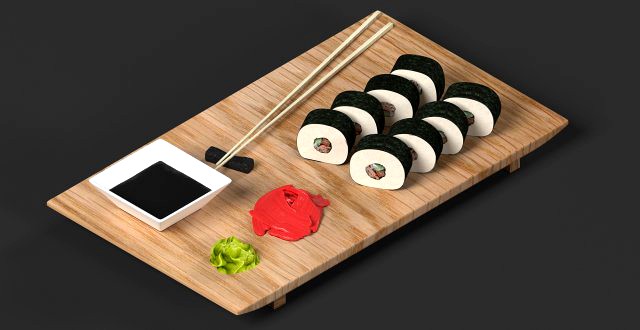 sushi on a board