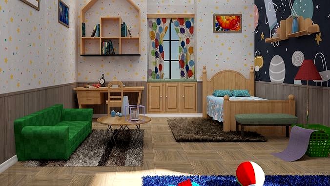 Cartoon Building 3D Model with Interior