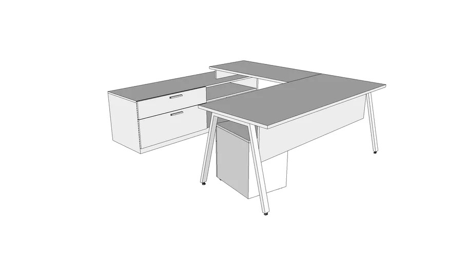 Qi Typical 003, U-Suite with Low Credenza and Mobile BF Pedestal, V-Leg