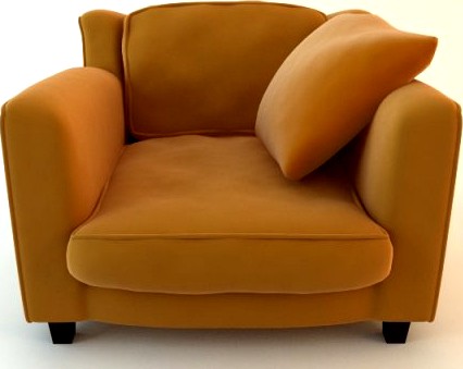 Orange Armchair with Throw Pillow 3D Model