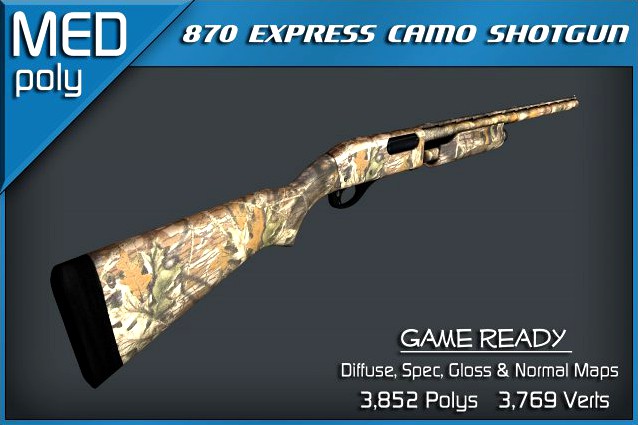 Remington 870 Express Camo Shotgun 3D Model