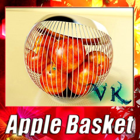 Red Apples in Decorative Metal Wire Container 3D Model